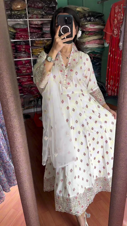 Pure Maska Silk With Embroidery 5 mm Sequence Work With Sleeve With Tassels Gown