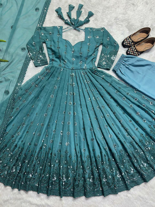 SEQUENCE 5MM, MULTI NEEDLE WORK, WITH EMBROIDERY WORK WITH FULL SLEEVE GOWN