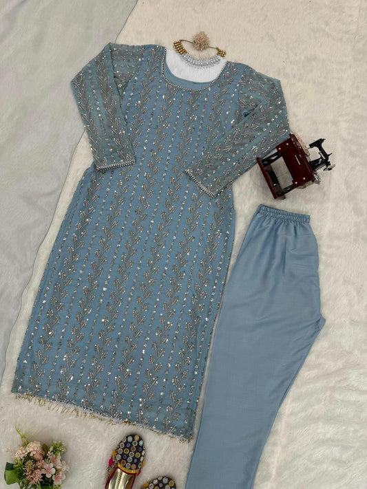 Looking for beautiful Designer Suit On Faux Georgette With Embroidery Work For Women