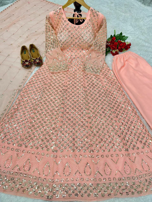 HEAVY FOUX GOARGATE WITH EMBROIDERY WORK AND FULL SLEEVES KURTI SET