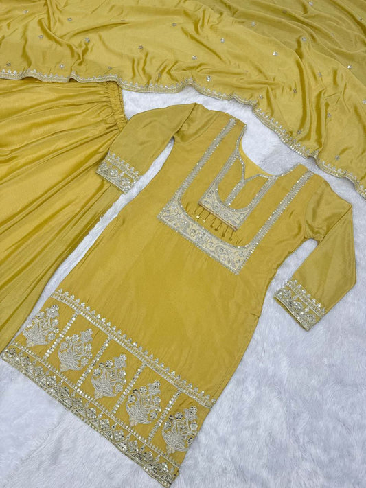 Launching New Beautiful Designe Collection Fancy Embroidery Sequins And Coding Dori Work Top - Plazzo With Dupatta