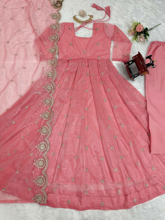 Silk Organza Round Kurti Set With Dupatta With New Design