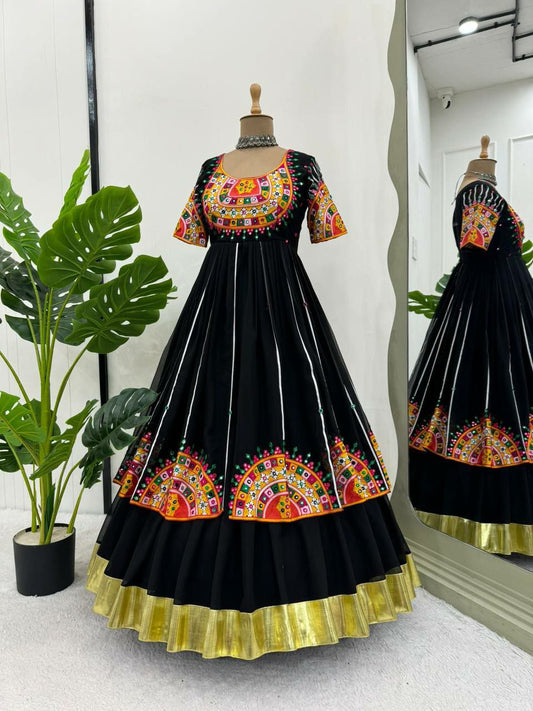 Black Color New Designer Faux Georgette Full Flair Top And Lehenga Set For Wedding And Party Wear