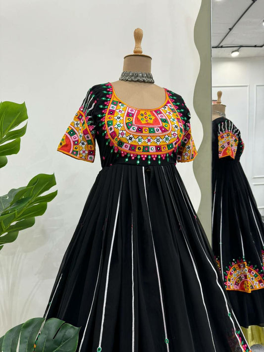 Black Color New Designer Faux Georgette Full Flair Top And Lehenga Set For Wedding And Party Wear