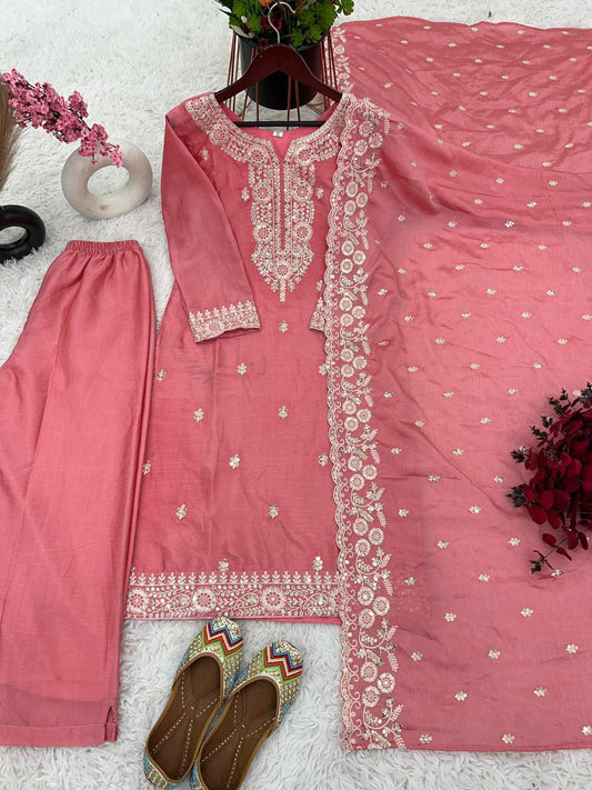 New Classical Pure Chinnon Silk Kurti Set For Wedding And Party Wear