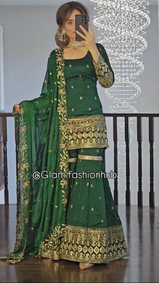 HAVY VICHITRA SILK WITH HAVY EMBROIDERY WORK SHARARA 