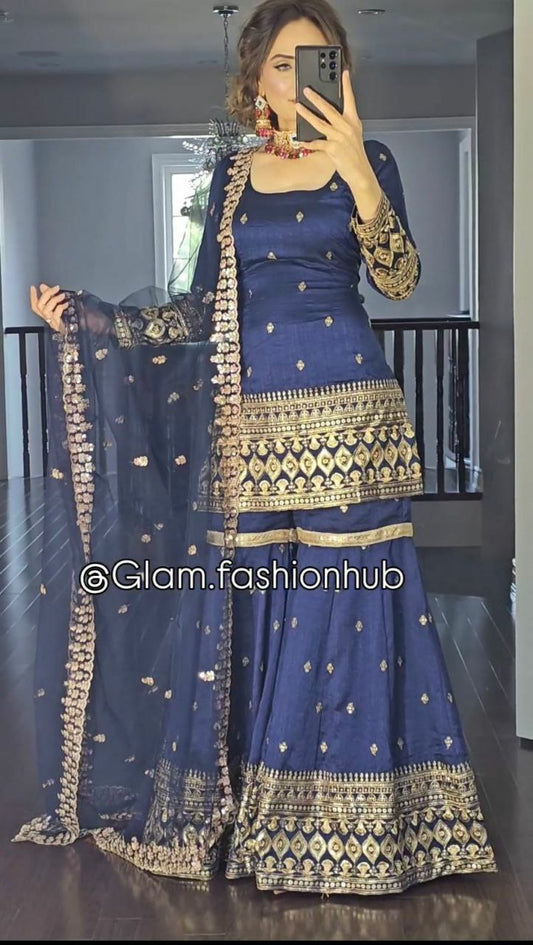 HAVY VICHITRA SILK WITH HAVY EMBROIDERY WORK SHARARA 