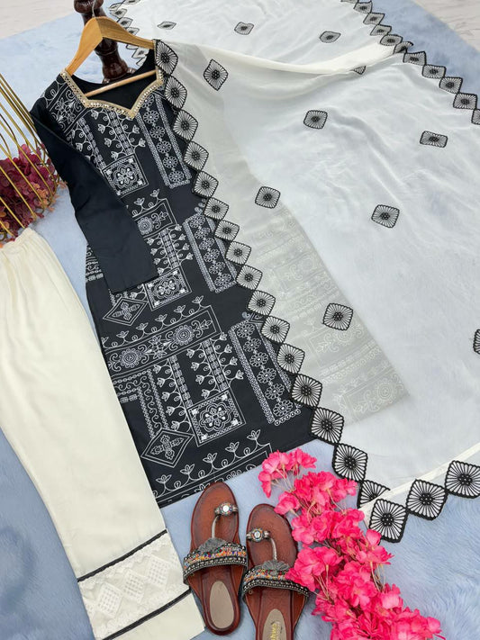 Pure Muslin Black Kurti Set For Women