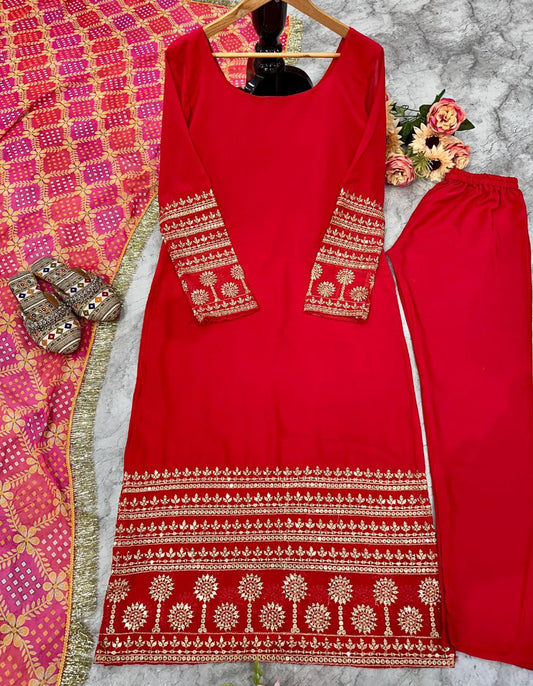 HAVY FOUX GOARGATE WITH HAVY EMBRODAY WORK RED KURTI