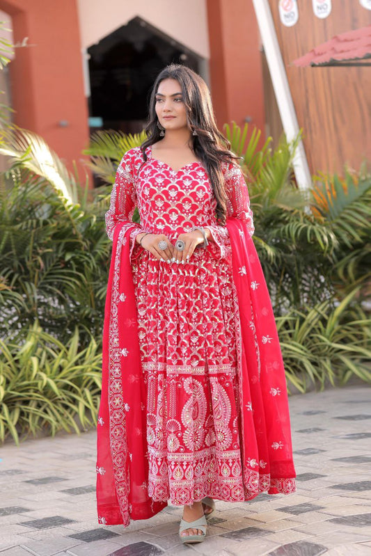 FOX GEORGETTE WITH EMBROIDERY WORK WITH FULL SLEEVES GOWN