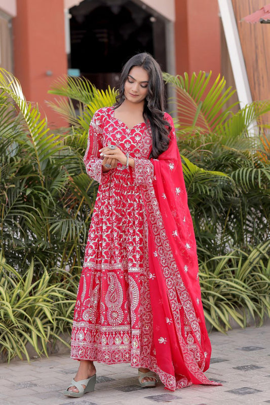 FOX GEORGETTE WITH EMBROIDERY WORK WITH FULL SLEEVES GOWN