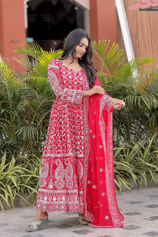 FOX GEORGETTE WITH EMBROIDERY WORK WITH FULL SLEEVES GOWN