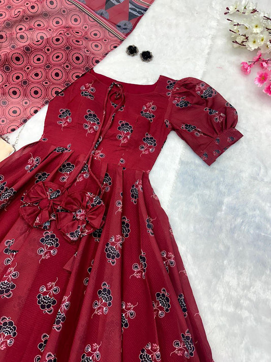 pure Soft Cotton printed Anarkali huge 8 mtr flair suit with Lace border