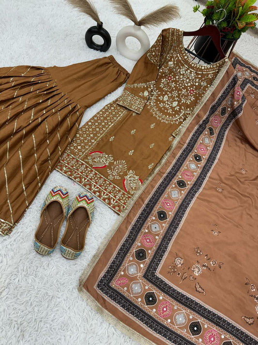 Heavy Chinnon Silk With 5mm Embroidery Sequence Work With Full Sleeve