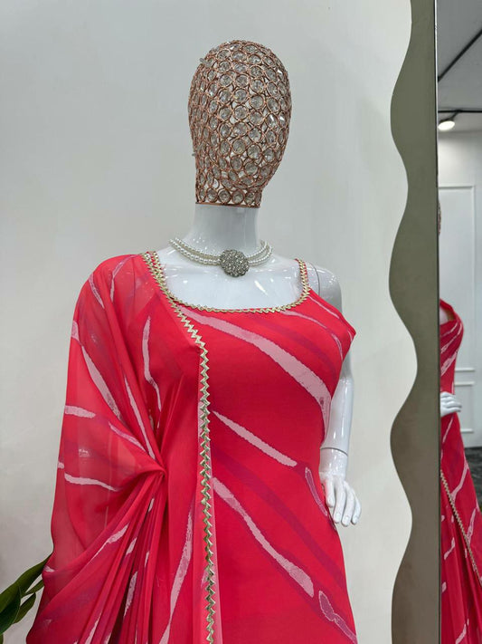 Suit on Faux Georgette febric with Inner and Digital Print with Fancy Lace and Sharara