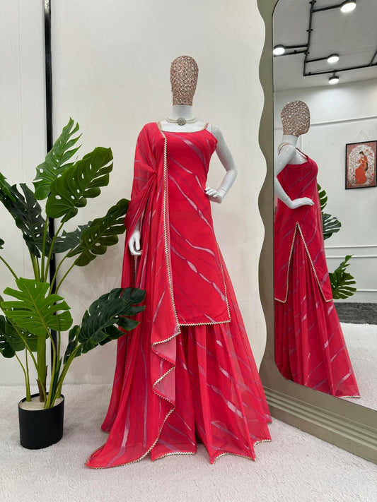 Suit on Faux Georgette febric with Inner and Digital Print with Fancy Lace and Sharara