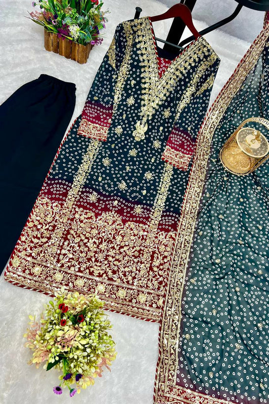 HEAVY FAUX GEORGETTE. WORK - ATTRACTIVE EMBROIDERY 5 MM SEQUANCE WORK WITH DIGITAL PRINT