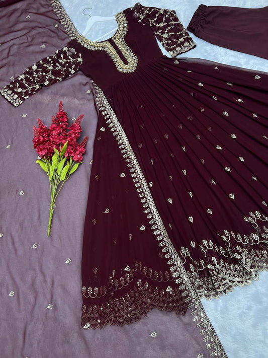 3 PIECE GOWN WITH BEAUTIFUL DUPATTA AND BOTTOM FABRICS DETAIL GOWN