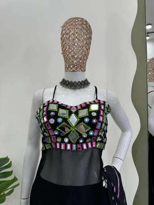 Faux Geoegette Inner Micro Thread With Real Mirror Work Kurti For Women