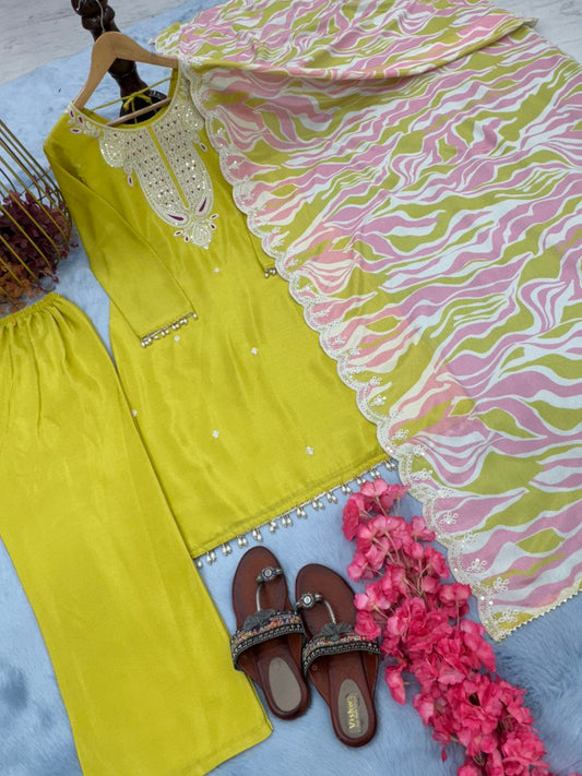 Pure Chinon Silk With Embroidery 5 mm Sequence & Coding Dori Work With Sleeves With Fancy Latkan Border