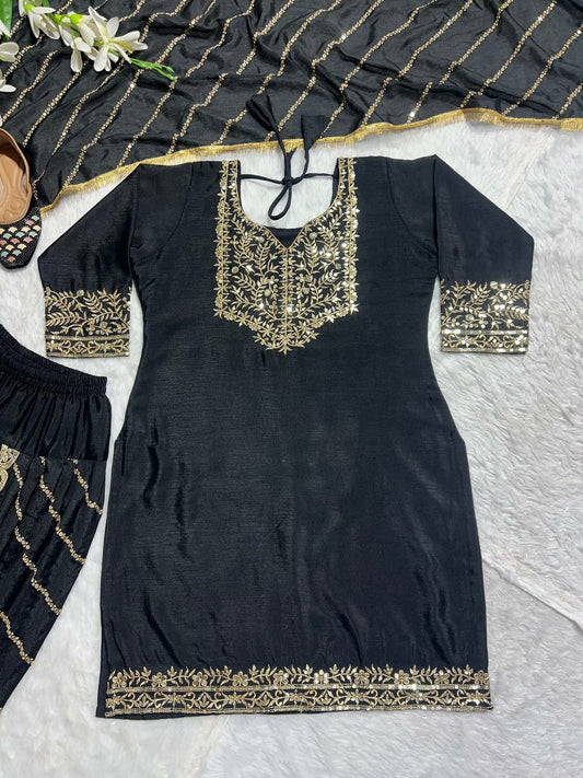 Heavy Pure Chinon With Heavy Embroidery 5mm Sequence Work With Sleeve Patiyala Dress
