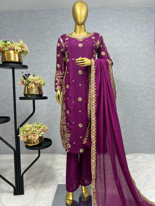 PURE CHINON SILK. WORK :- BEAUTIFUL EMBROIDERY SEQUENCE WORK Kurti Set 