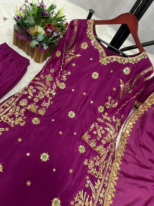 PURE CHINON SILK. WORK :- BEAUTIFUL EMBROIDERY SEQUENCE WORK Kurti Set 