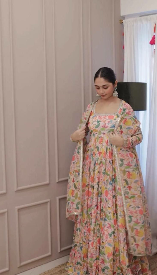 Heavy Faux Georgette With Digital Print Work With Fancy Full Sleeve Multicolor Kurti