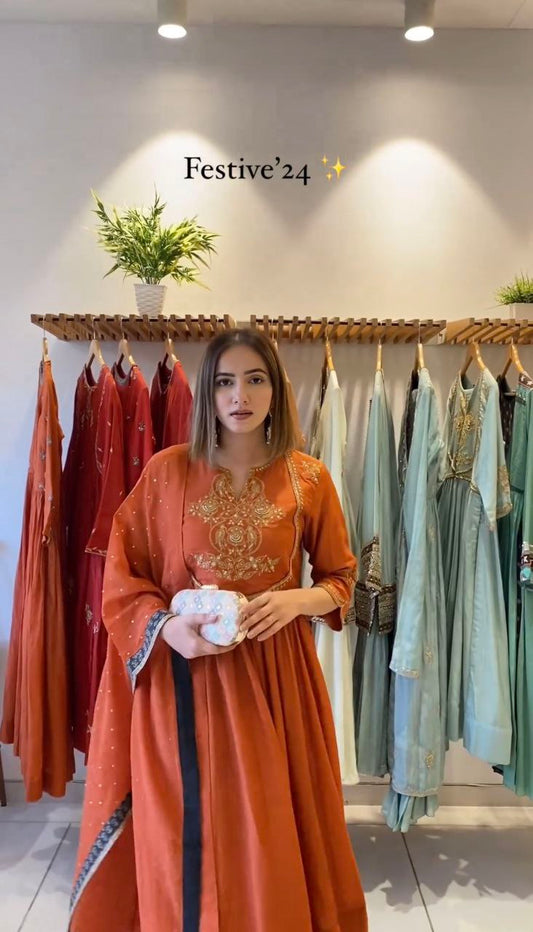 Heavy Faux Georgette With Embroidery Sequence Work And Attached Pad With Sleeve