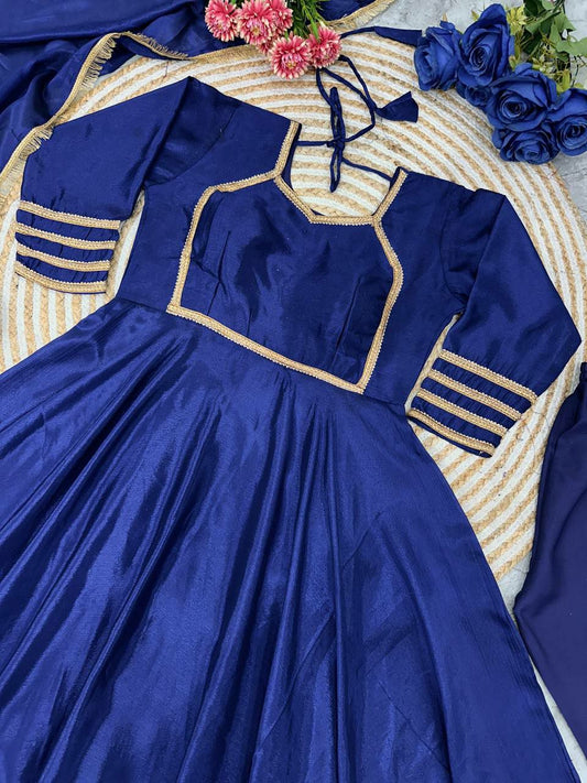 HEAVY CHINON SILK WITH HAVY LACE WORK WITH FULL SLEEVES GOWN