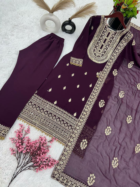 Heavy Faux Georgette With Heavy Embroidery Coding Dori-Sequence Work With Full Sleeve