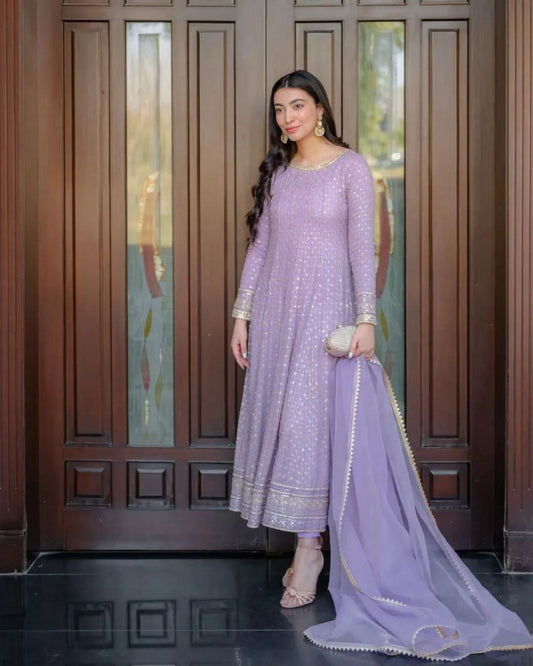 Heavy Faux Georgette And Sleeve With Heavy Work Gown