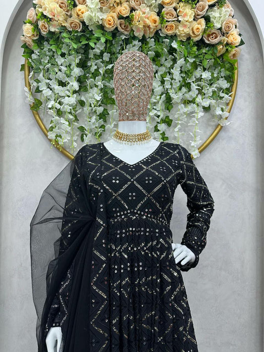 Faux Georgette Black And White Round Kurti Pair For Women