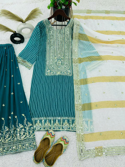 Heavy Faux Georgette With 5mm Embroidery Sequence Work With Beautiful Digital Print With Full Sleeve
