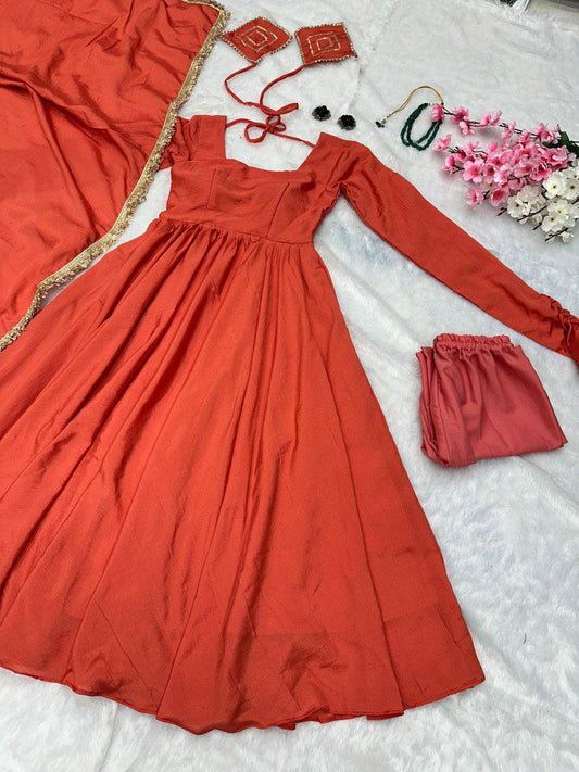 Butter cotton chinon silk anarkali For Women For Wedding And Functions