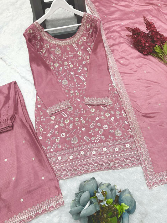 Pure Chinon Silk And Sleeve With Work Kurti Embroidery Thread And Sequin Work