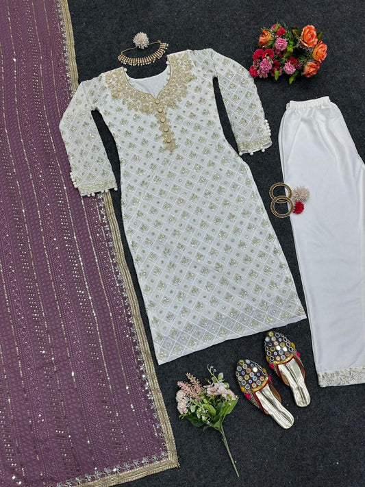 Faux Georgette Thread And Sequence Work For Women