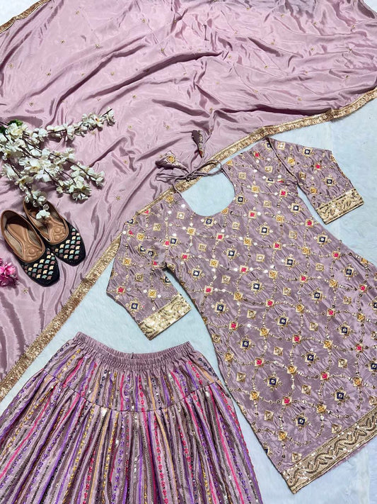 Heavy Pure Chinon Silk Material With Heavy Embroidery 9mm Sequence Work With Sleeves Patiyala Suit