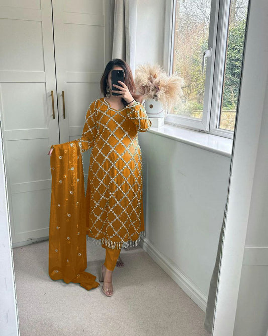 FOX GEORGETTE WORK : REAL HAND WORK SEQUENCE EMBROIDERY WORK KURTI