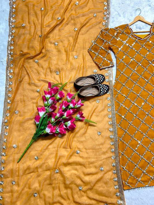 FOX GEORGETTE WORK : REAL HAND WORK SEQUENCE EMBROIDERY WORK KURTI
