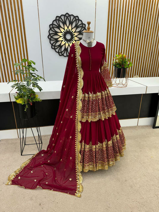 Faux Georgette With Heavy 5mm Embroidery Sequence Work With Sleeves