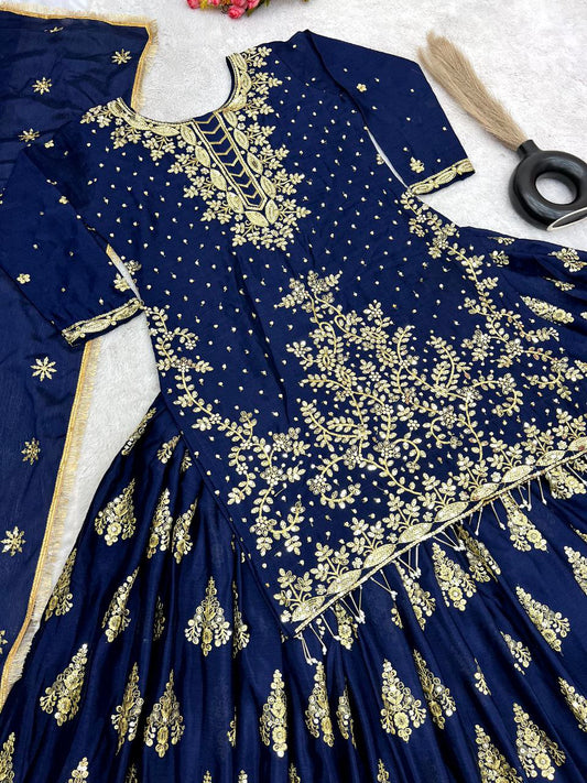 Pure Heavy Chinnon Silk With Heavy 5mm Embroidery Sequence Work With Sleeves Sharara
