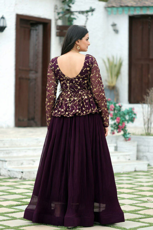 New Embroidery Work Top And Faux Booming Lehenga For Women