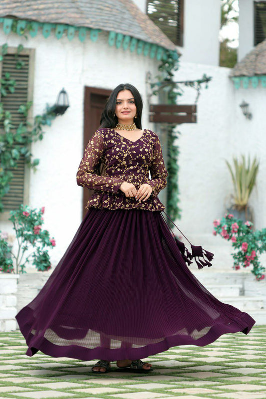 New Embroidery Work Top And Faux Booming Lehenga For Women