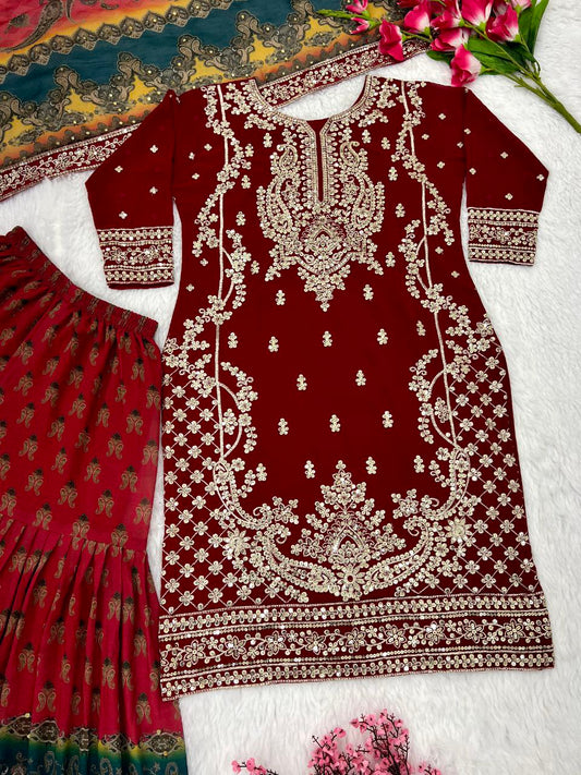 Heavy Faux Georgette with Heavy Embroidery Sequence Work With Full Sleeve KURTI