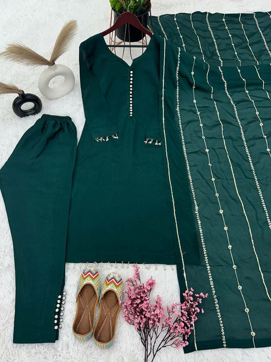 Pure Chinnon Silk With Fancy Latkan With Full Sleeve Kurti