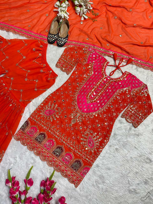 Heavy Faux Georgette With Heavy 5mm Embroidery Sequence Work With Full Sleeve With Latkan Dori Sharara
