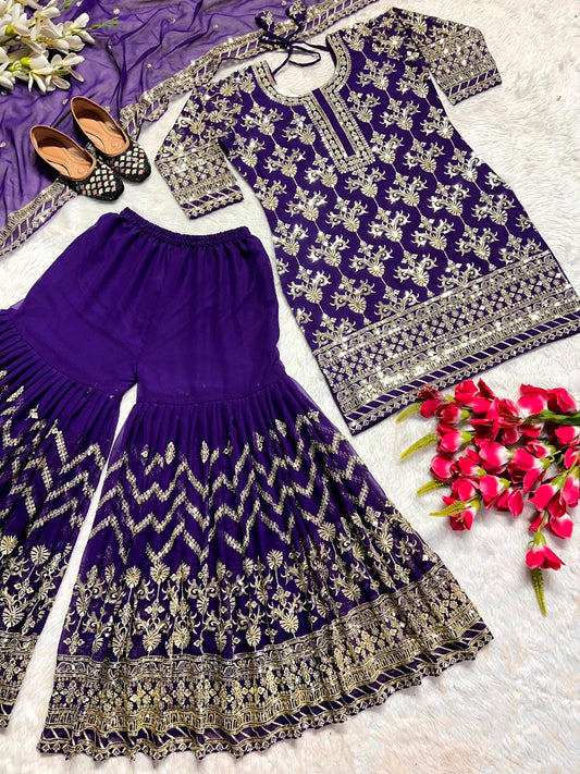 Heavy Faux Georgette With Heavy 5mm Embroidery Sequence Work With Full Sleeve With Latkan Dori T