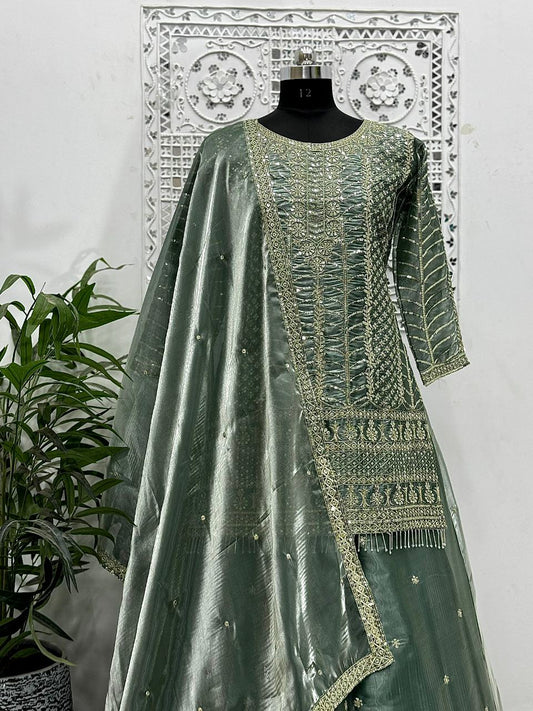 Pure Jimmy Choo Silk And Sleeve With Heavy Work Top And Bottom Set