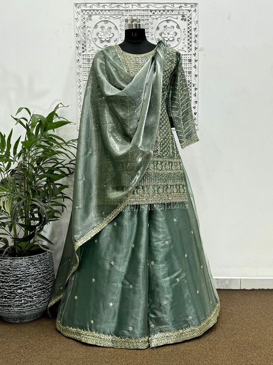 Pure Jimmy Choo Silk And Sleeve With Heavy Work Top And Bottom Set